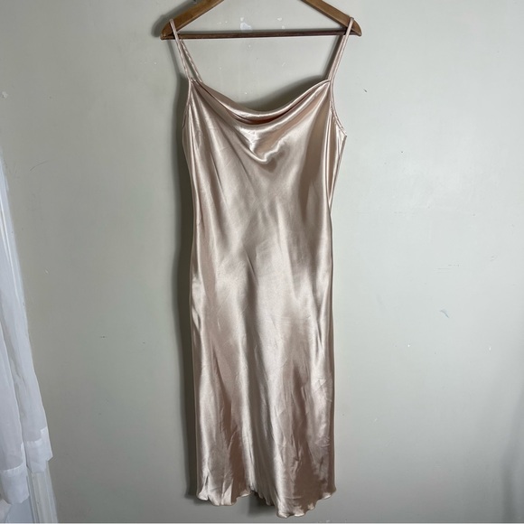 Bebe SATIN COWL NECK SLIP MIDI DRESS in bronze champagne silky retro size medium - Picture 5 of 14